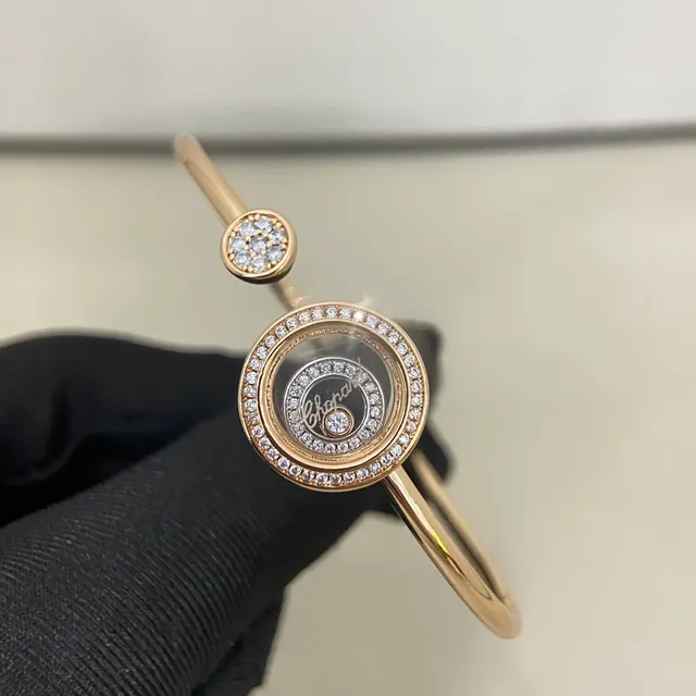 Chopard Happy Diamonds Rotating Disc Pavé Diamond Open Bangle Bracelets 7