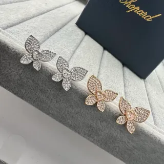 Chopard Happy Hearts Silver Gold Flower-Shaped Pavé-Set Earrings