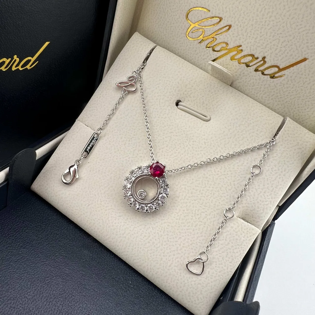 Chopard Happy Spirit Silver Gold Rotating Disc Pendant Pavé Diamond Halo Necklace 4
