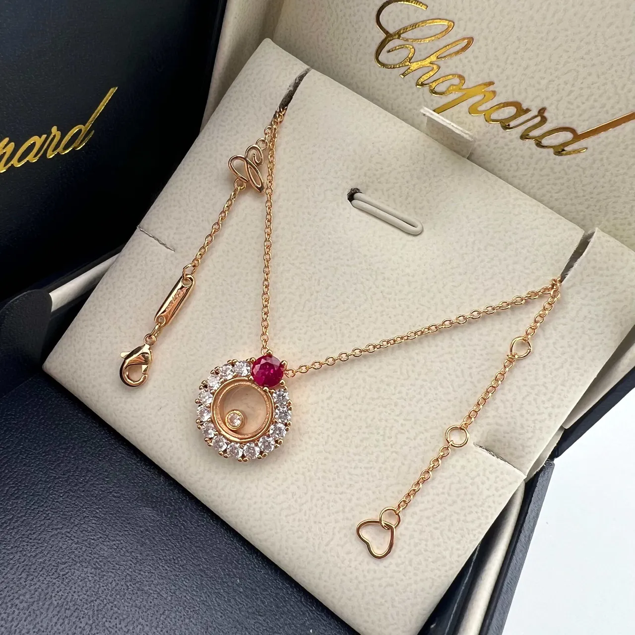 Chopard Happy Spirit Silver Gold Rotating Disc Pendant Pavé Diamond Halo Necklace 5