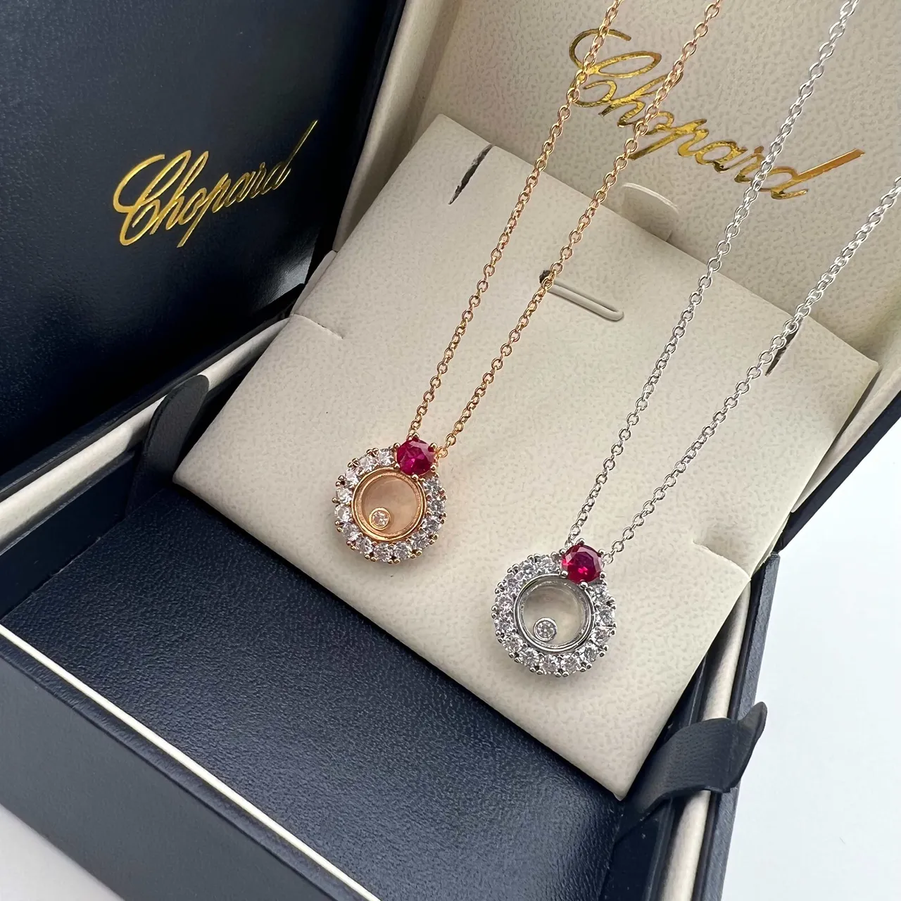Chopard Happy Spirit Silver Gold Rotating Disc Pendant Pavé Diamond Halo Necklace 6