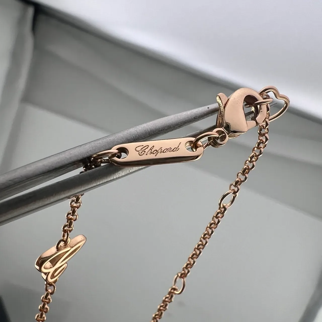 Chopard Colar Prata Dourado Aberto Cruz Pendente Borda Pavé Diamante 3
