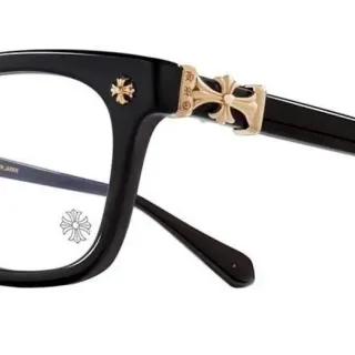 Chrome Hearts काला सोना आयताकार पूर्ण-किनारा एसिटेट फ्रेम ऑप्टिकल चश्मा