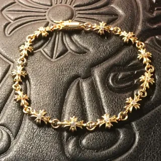 Chrome Hearts क्रॉस ब्रेसलेट गोल्ड टोन Pavé-Set क्रॉस लिंक्स