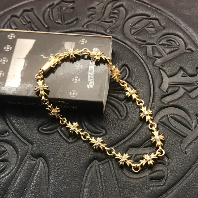Chrome Hearts سوارة الصليب ذهبي اللون Pavé-Set روابط الصليب 6