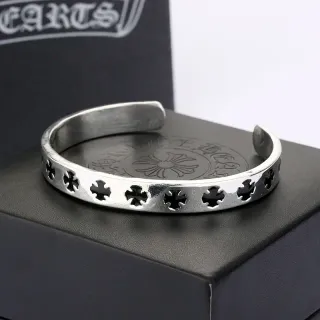 Chrome Hearts Cross Cuff चाँदी धातु खुला कफ चूड़ी