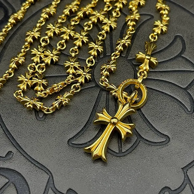 Chrome Hearts 交叉链接项链 金色链金属项链 7