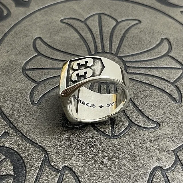Chrome Hearts क्रॉस रिंग चाँदी काला एनामेल फेसेटेड स्टोन रिंग 4