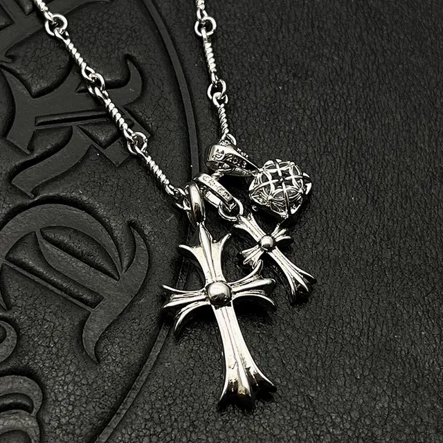 Chrome Hearts क्रॉस चांदी बहुरंगी गॉथिक पेंडेंट बहु-रत्न सेट माला 5