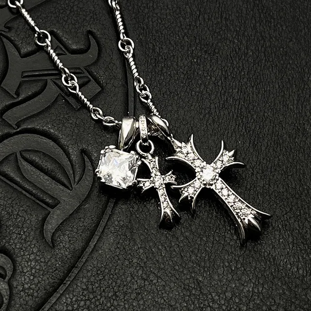 Chrome Hearts क्रॉस चांदी बहुरंगी गॉथिक पेंडेंट बहु-रत्न सेट माला 6