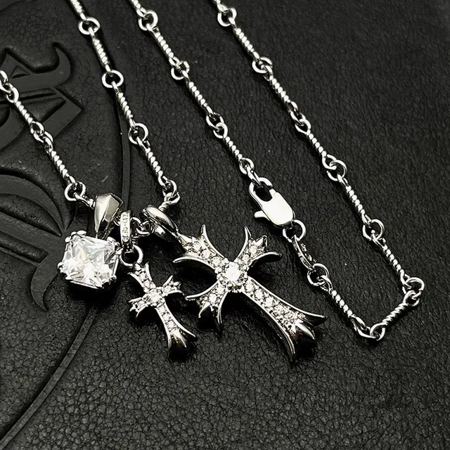 Chrome Hearts क्रॉस चांदी बहुरंगी गॉथिक पेंडेंट बहु-रत्न सेट माला 7