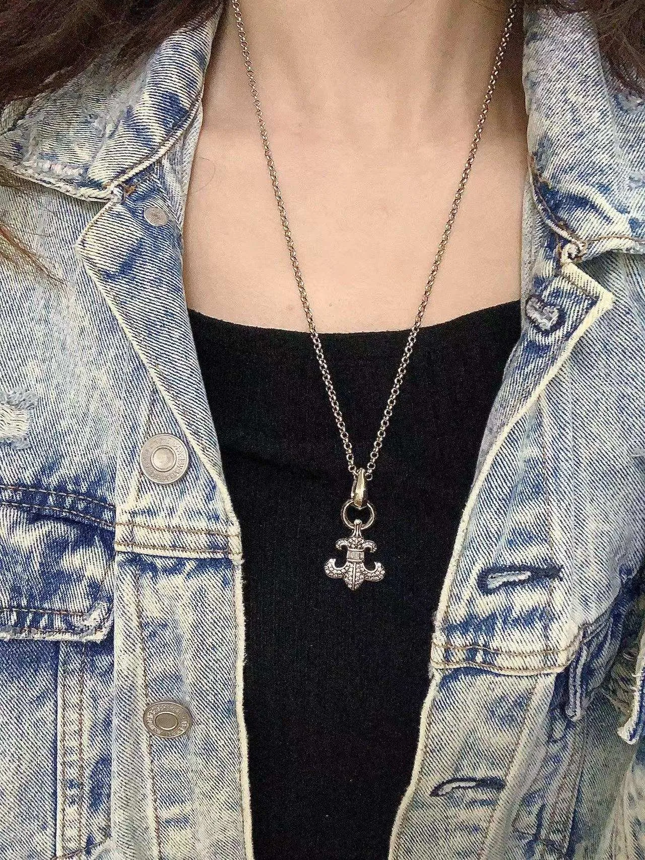 Chrome Hearts Fleur de Lis Silver Black Metal Motif Necklace 2