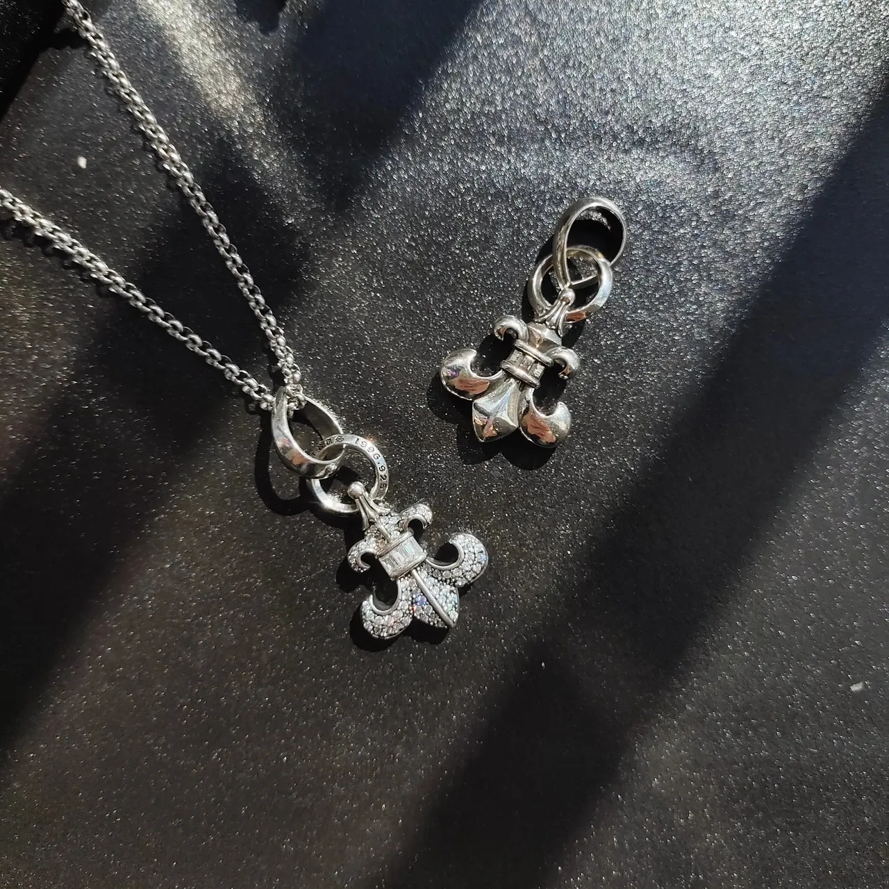 Chrome Hearts Fleur de Lis Silver Black Metal Motif Necklace 3