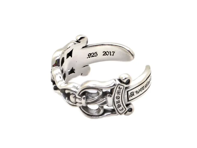 Chrome Hearts चाँदी काला शानदार फूल प्रेरणा एमेल इनले अंगूठी 8