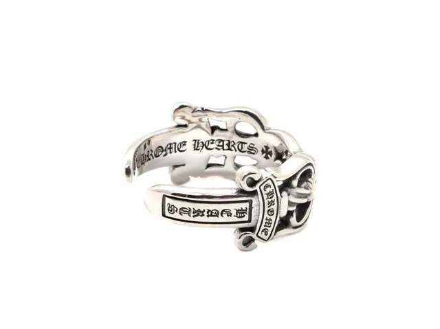 Chrome Hearts चाँदी काला शानदार फूल प्रेरणा एमेल इनले अंगूठी 9