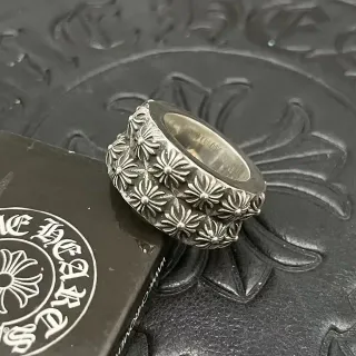 Chrome Hearts Silver Wide Band Floral Relief Ring