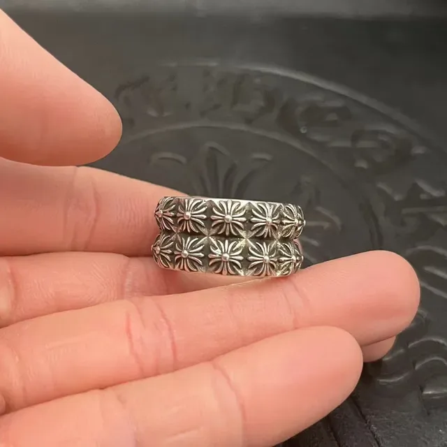 Chrome Hearts Silver Wide Band Floral Relief Ring 2