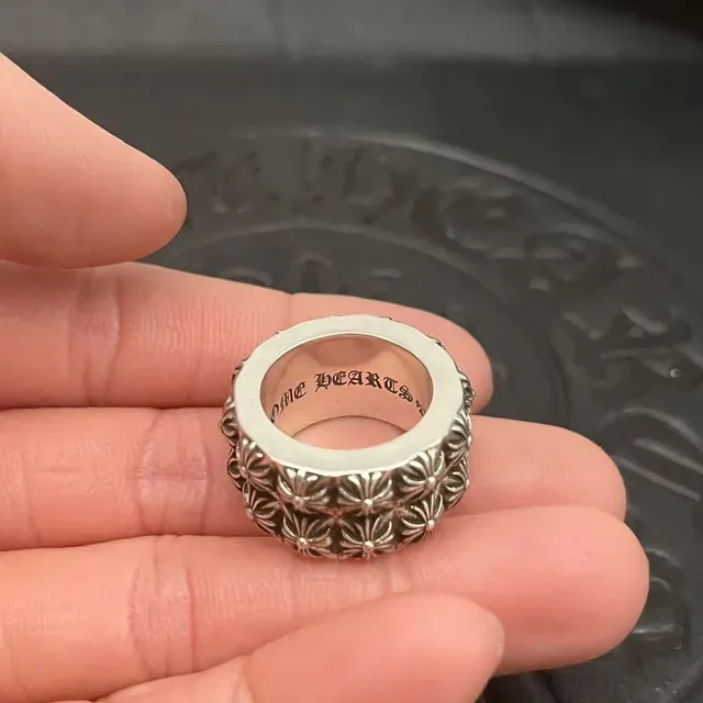 Chrome Hearts Silver Wide Band Floral Relief Ring 3