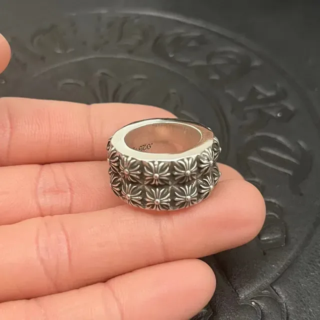 Chrome Hearts Silver Wide Band Floral Relief Ring 5