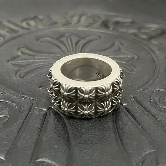 Chrome Hearts Silver Wide Band Floral Relief Ring 6