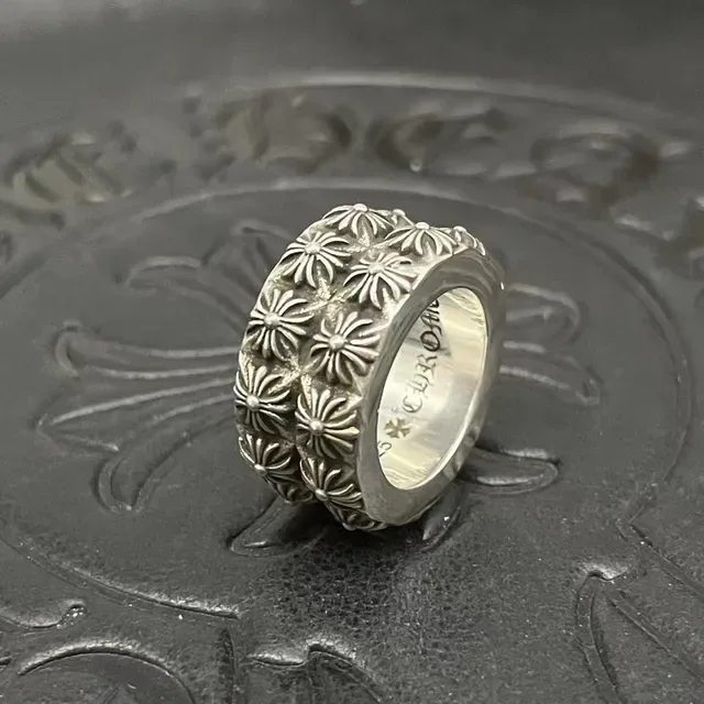 Chrome Hearts Silver Wide Band Floral Relief Ring 7
