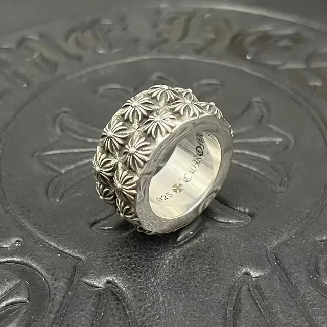 Chrome Hearts Silver Wide Band Floral Relief Ring 8