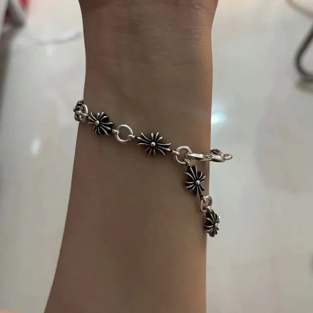 Chrome Hearts Starburst Cross Charm Silver Black Charms Circular Clasp Bracelet 2