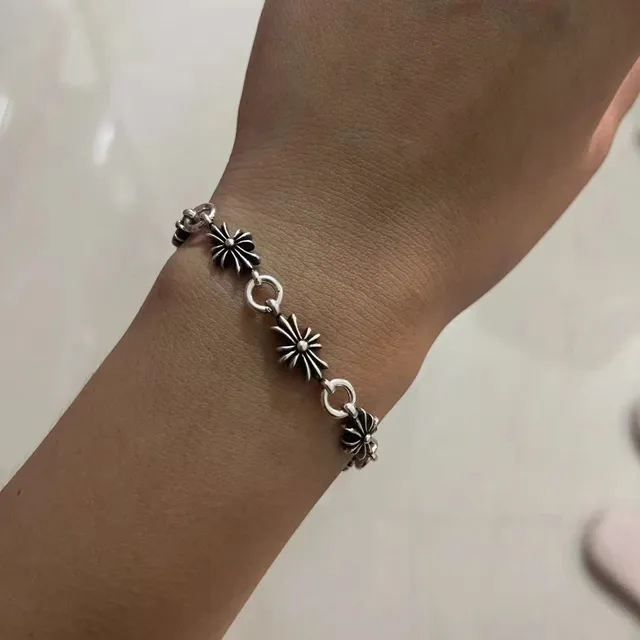 Chrome Hearts Starburst Cross Charm Silver Black Charms Circular Clasp Bracelet 3