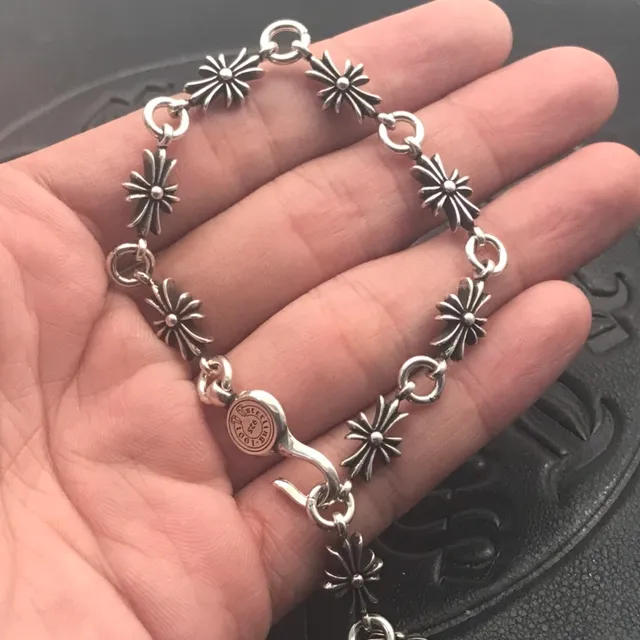 Chrome Hearts Starburst Cross Charm Silver Black Charms Circular Clasp Bracelet 4