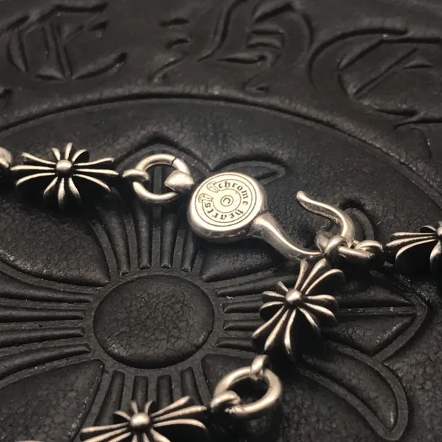 Chrome Hearts Starburst Cross Charm Silver Black Charms Circular Clasp Bracelet 5