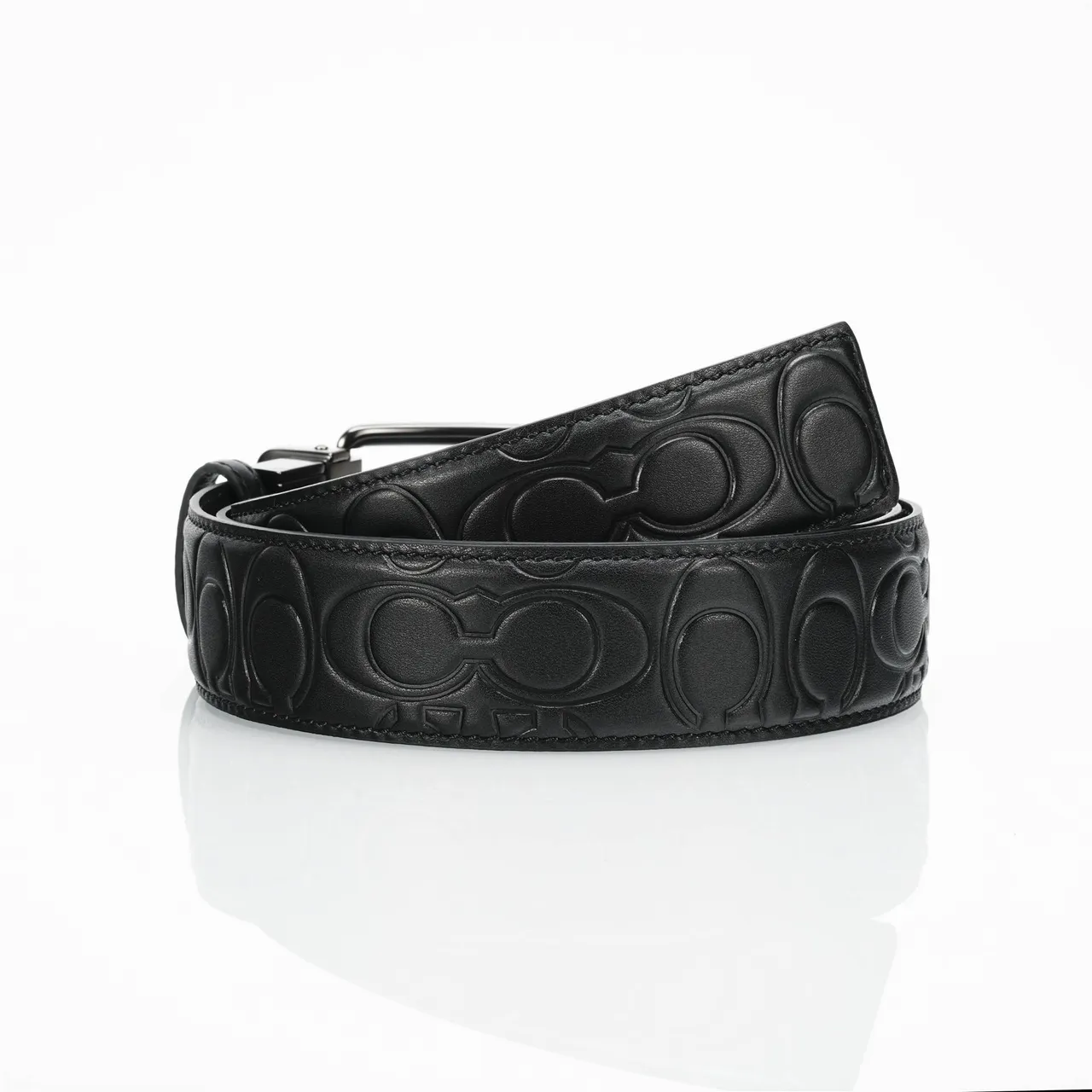 Coach Logo Embossé Turn-Lock Buckle Ceinture en cuir noir 3