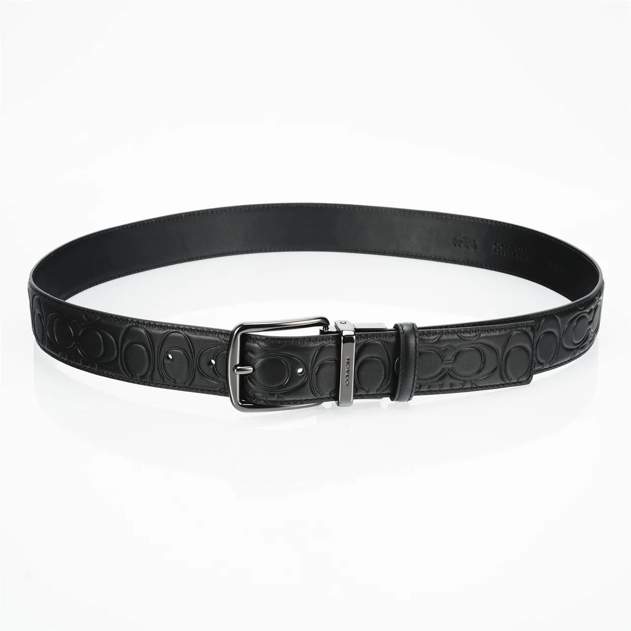 Coach Logo Embossé Turn-Lock Buckle Ceinture en cuir noir 8