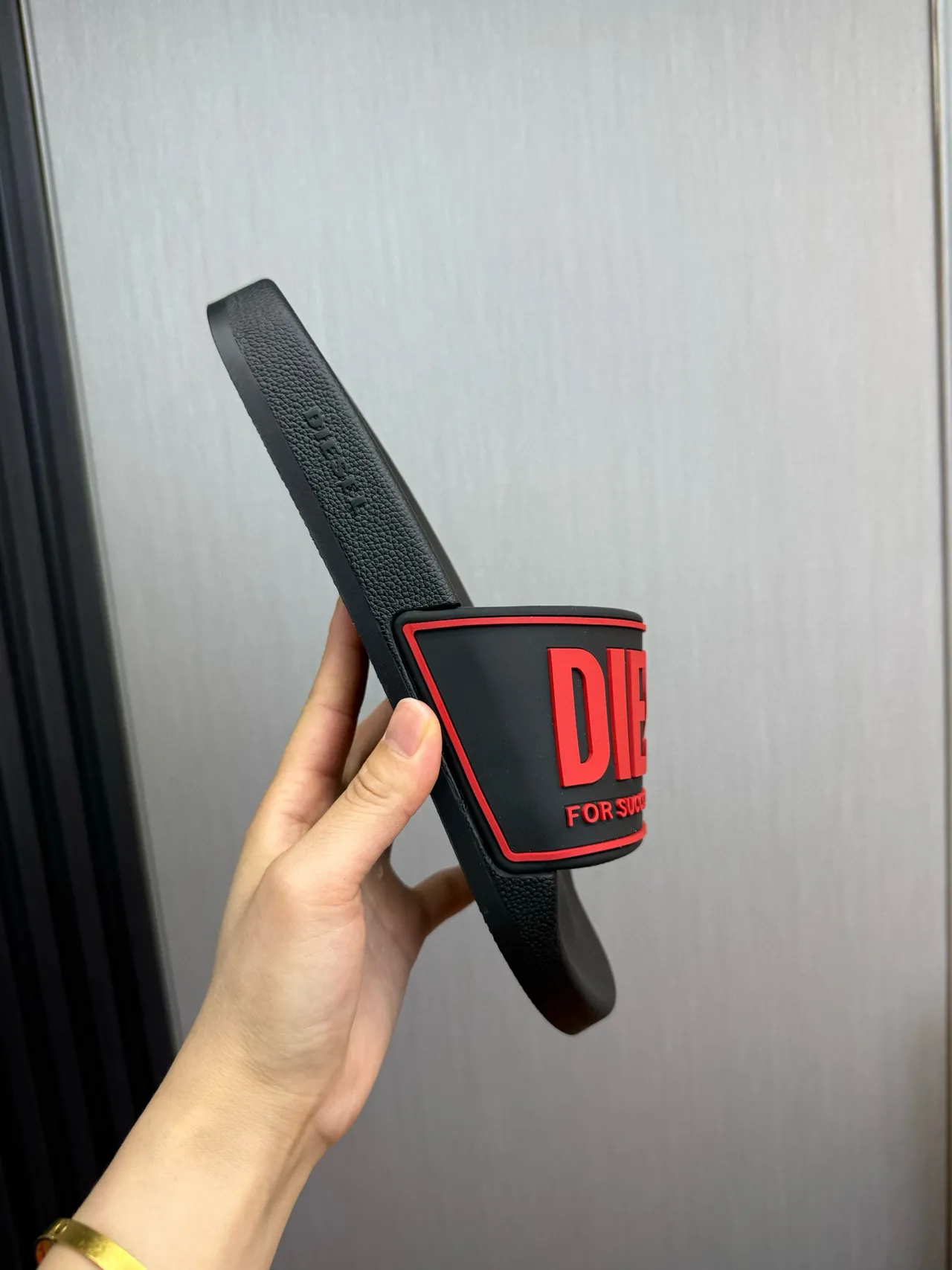 Diesel Slide Black and Red Logo Slippers 6