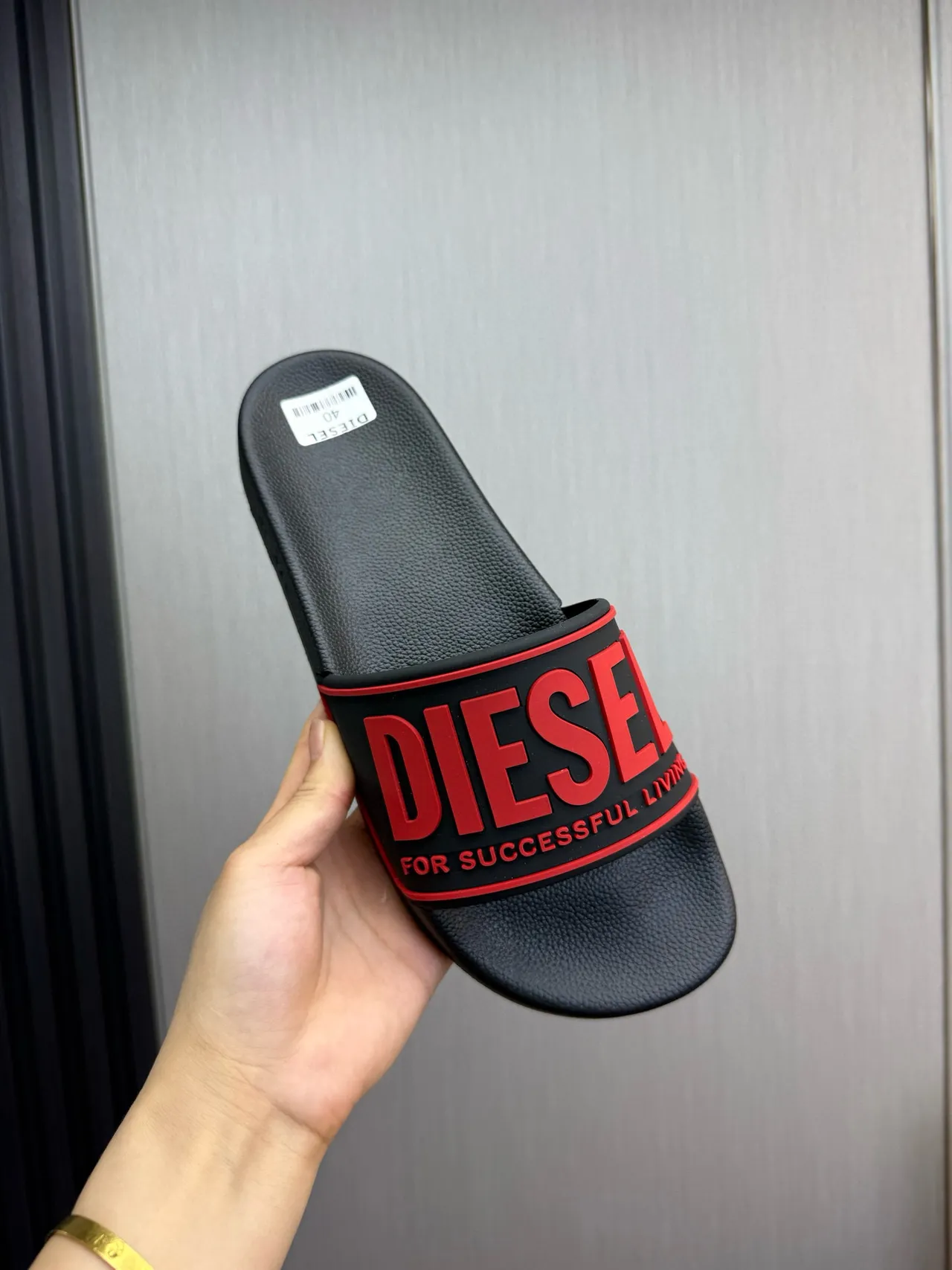 Diesel Slide Black and Red Logo Slippers 7