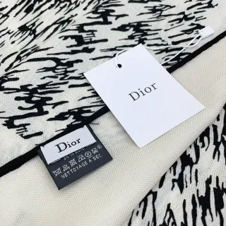Dior Impression abstraite de coup de pinceau Ivoire et Noir Écharpe de soie