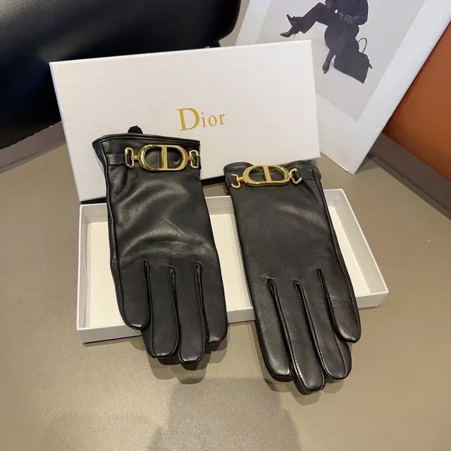 Luvas Dior Addict Preto Dourado Suave Fivela CD Couro 6