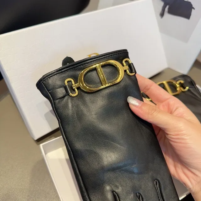 Luvas Dior Addict Preto Dourado Suave Fivela CD Couro 9