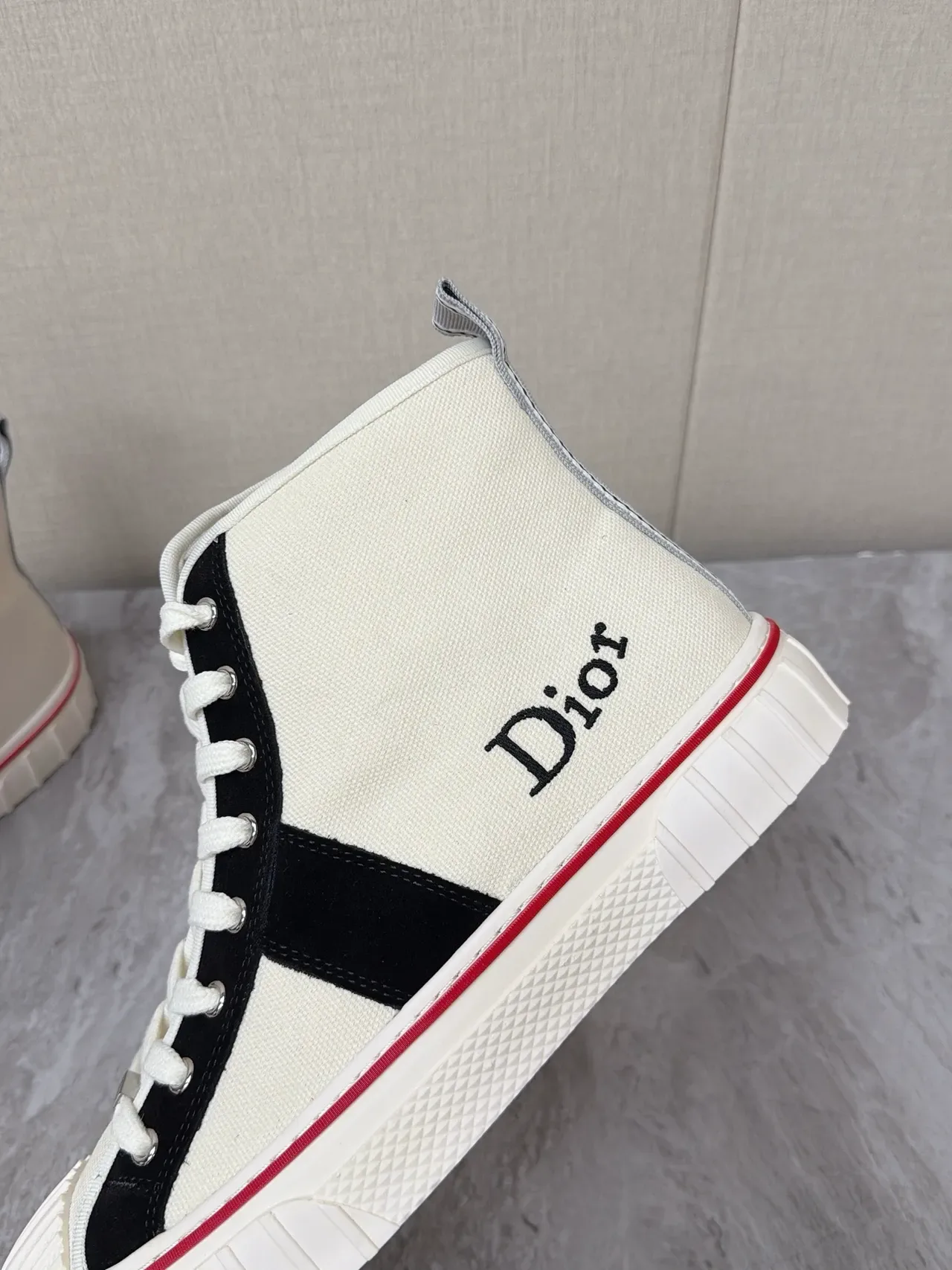 Dior B23 Beige Black High-Top Canvas Upper Lifestyle Sneakers 4