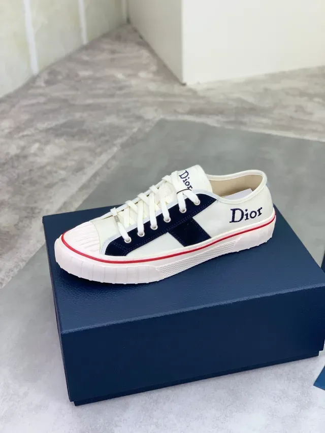 Dior B23 Beige Navy Canvas Upper Side Stripe Lifestyle Sneakers 4