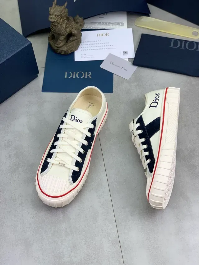 Dior B23 Beige Navy Canvas Upper Side Stripe Lifestyle Sneakers 5