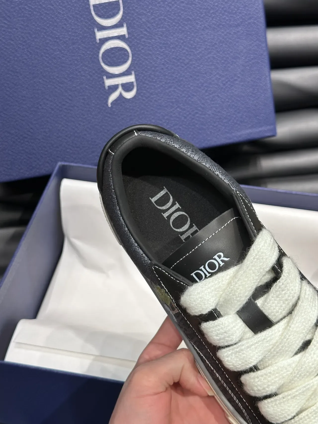 Dior B23 Black and Blue-Gray Oblique Print Lifestyle Sneakers 3