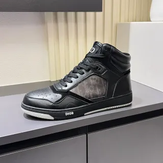 Dior B23 黑白高帮皮革网布混合生活方式运动鞋