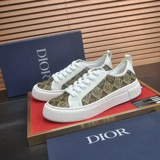 Dior B23 भूरा सफेद मोनोग्राम कैनवास अपर लेदर ओवरले लाइफस्टाइल स्नीकर्स
