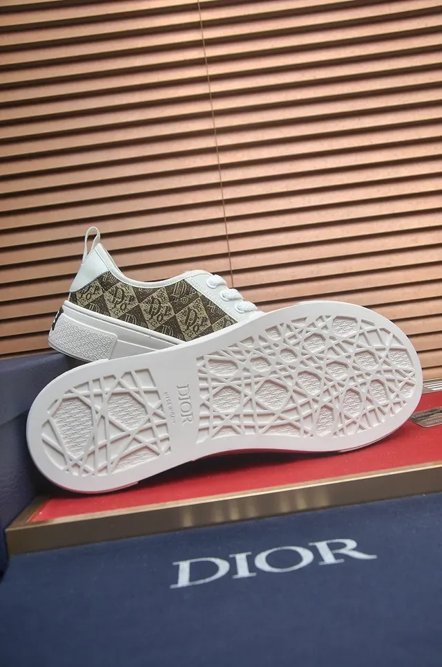 Dior B23 Marrón Blanco Monograma Lona Superior Superposiciones Cuero Zapatillas Lifestyle 3