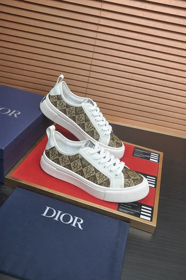 Dior B23 Marrón Blanco Monograma Lona Superior Superposiciones Cuero Zapatillas Lifestyle 4