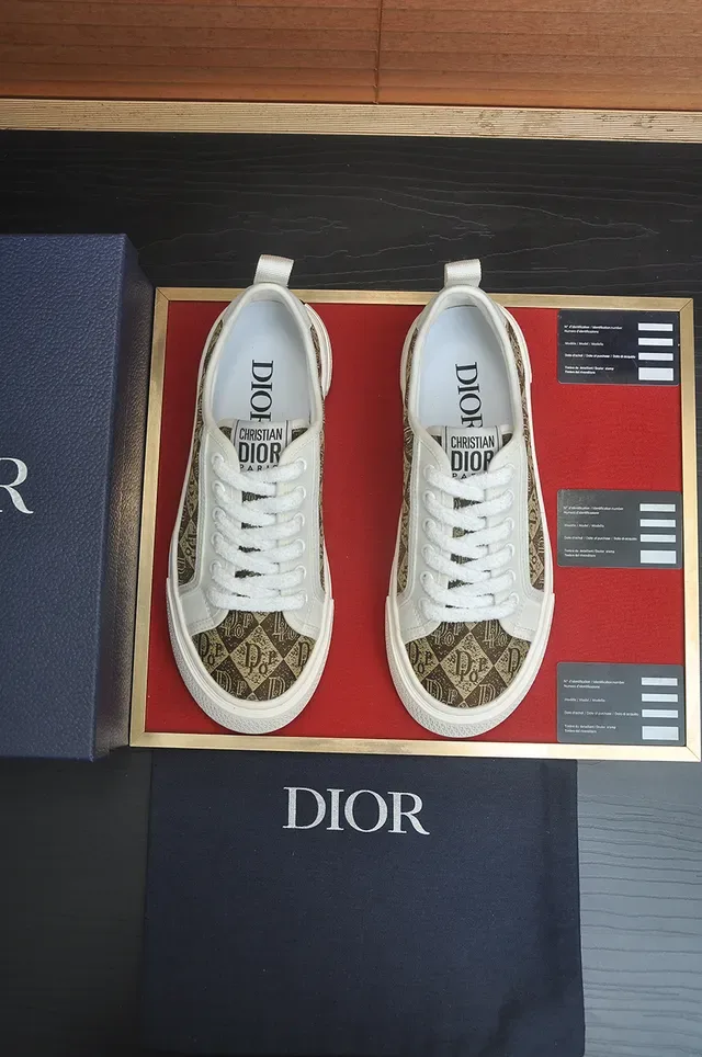 Dior B23 Marrón Blanco Monograma Lona Superior Superposiciones Cuero Zapatillas Lifestyle 5