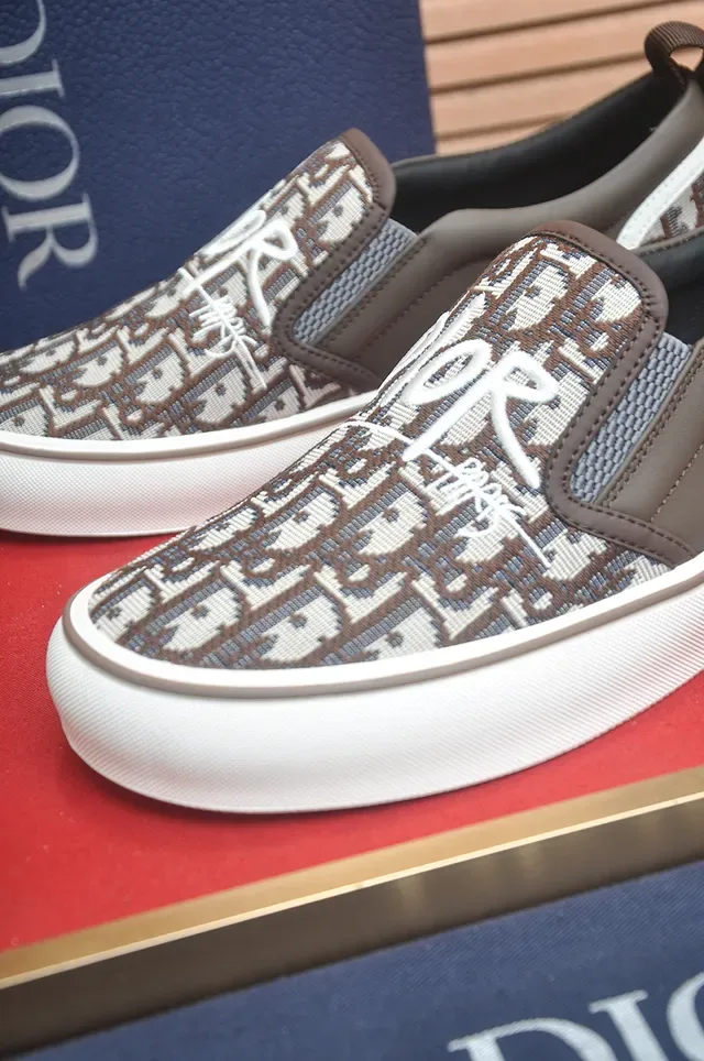Dior B23 Brown White Slip-On Monogram Canvas Lifestyle Sneakers 2