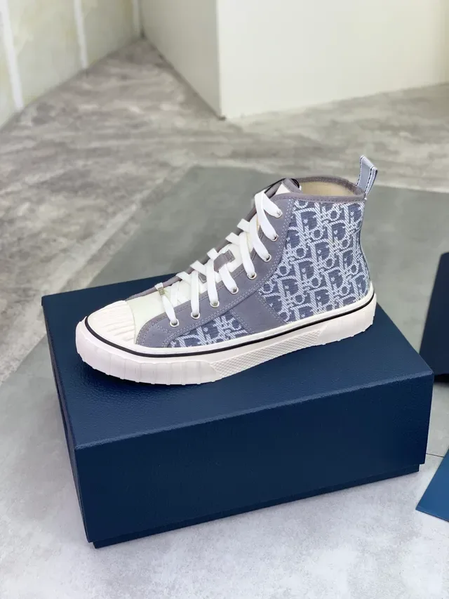 Dior B23 Gris Blanco High-Top Oblique Jacquard Zapatillas Lifestyle 4