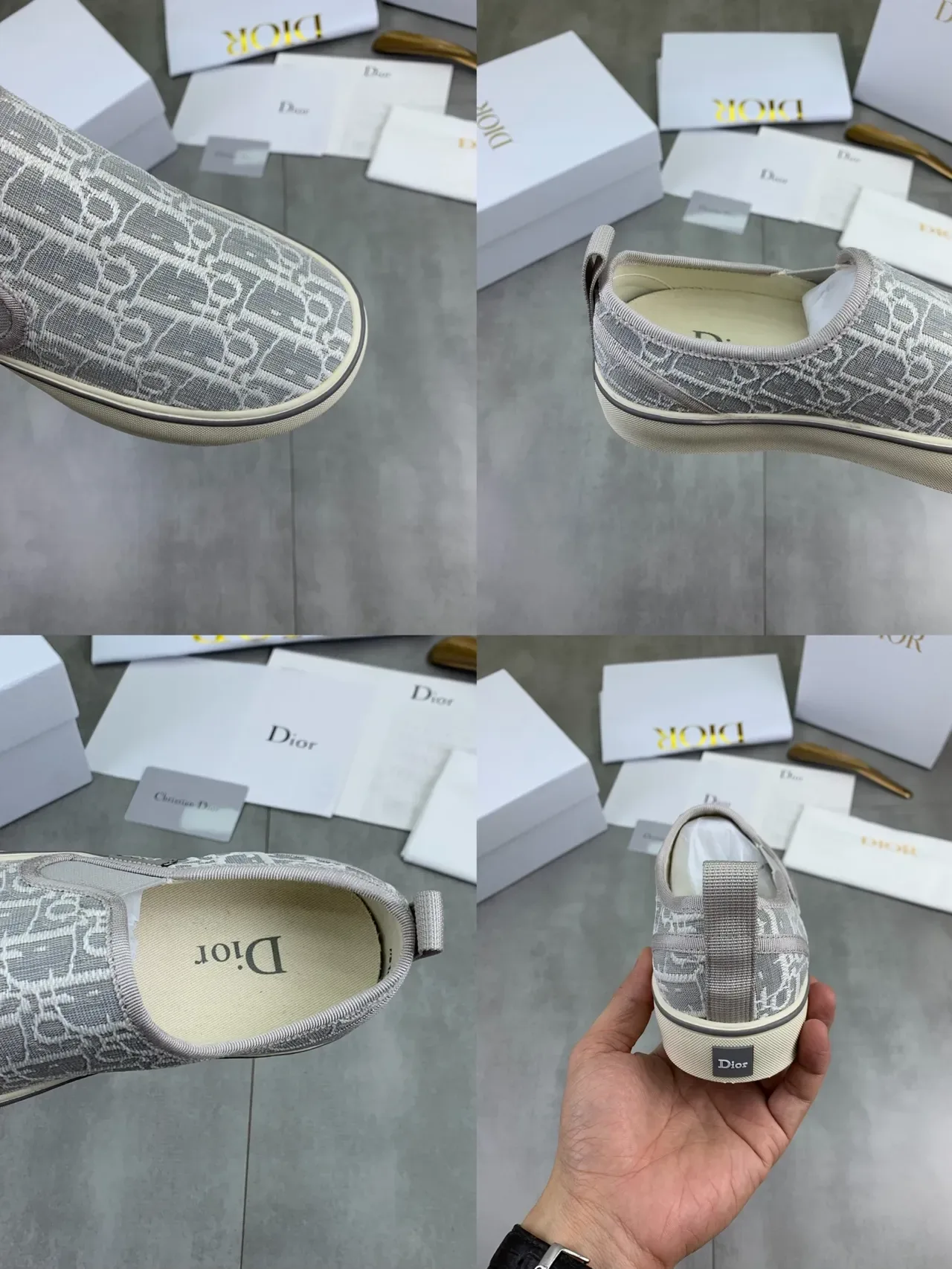 Dior B23 স্লিপ-অন মোনোগ্রাম গ্রে ক্যানভাস জুতো 2