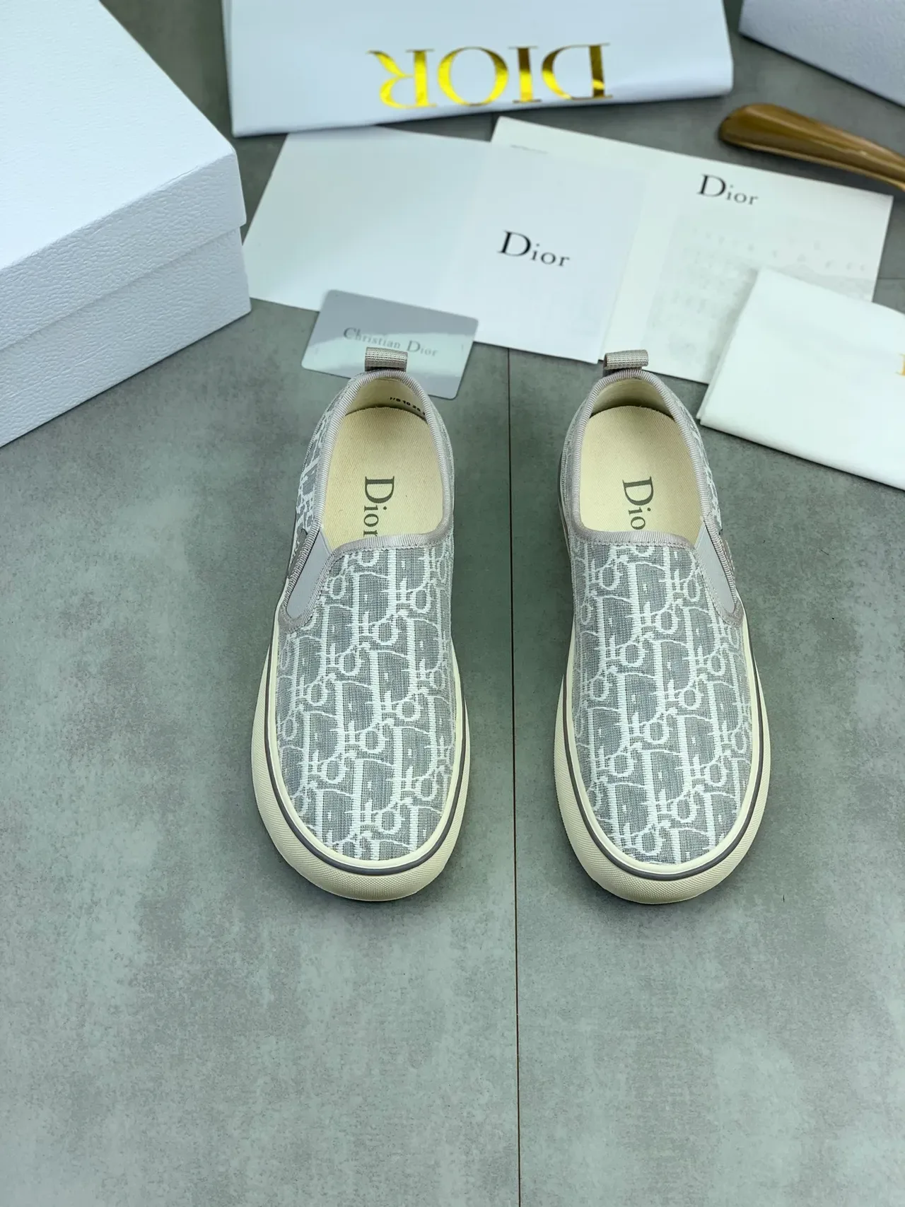 Dior B23 স্লিপ-অন মোনোগ্রাম গ্রে ক্যানভাস জুতো 4